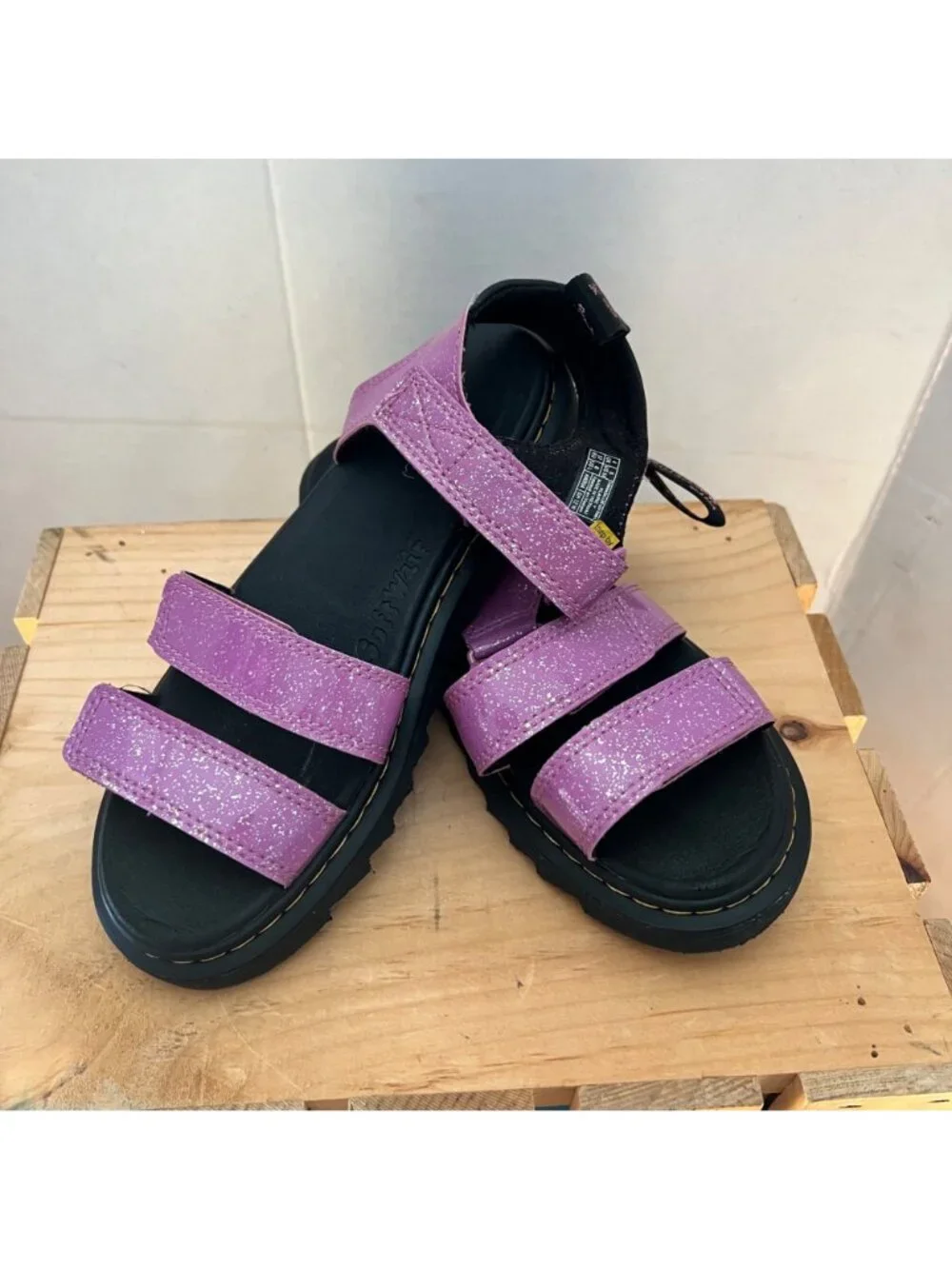 Dr. Martens Girls Size 5 Pink Cosmic Glitter Klaire Open Toe Strappy Sandals